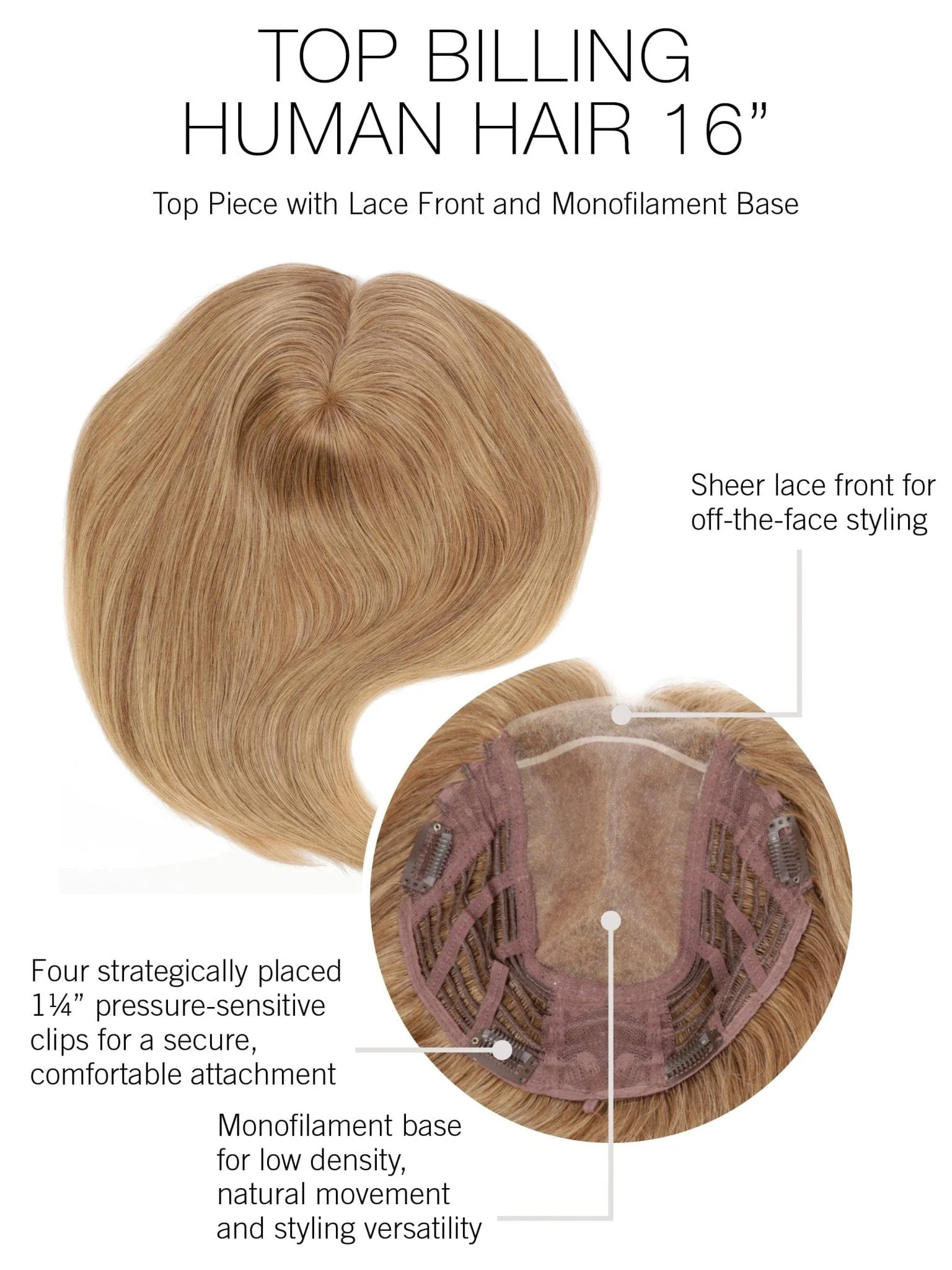 Top Billing 16" by Raquel Welch | Human Hair Topper | Mono Top - Image 7