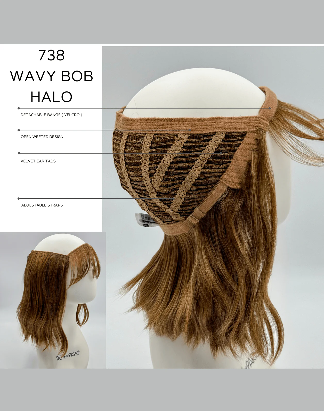 Wavy Halo Bob Top Piece by Rene of Paris | Synthetic Hair - Image 3